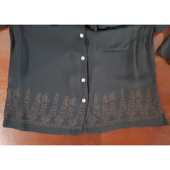 Vtg 90s Chicos Design Egyptian Hieroglyph Sheer Shell Button Blouse Sz 0 US S 4 - Picture 7 of 13